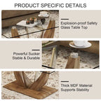 Table basse en verre trempé avec pieds en MDF effet bois et colonnes en acier