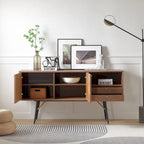 Buffet bahut en bois avec étagères ouvertes, style Mid-Century Modern
