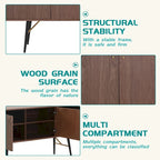 Buffet bahut en bois avec étagères ouvertes, style Mid-Century Modern