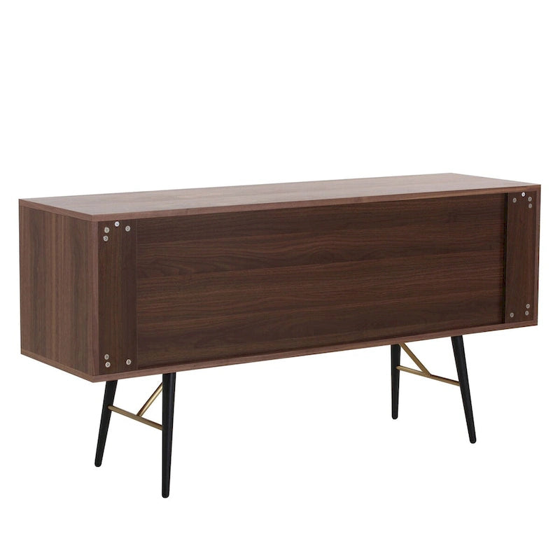 Buffet bahut en bois avec étagères ouvertes, style Mid-Century Modern