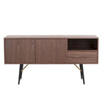 Buffet bahut en bois avec étagères ouvertes, style Mid-Century Modern