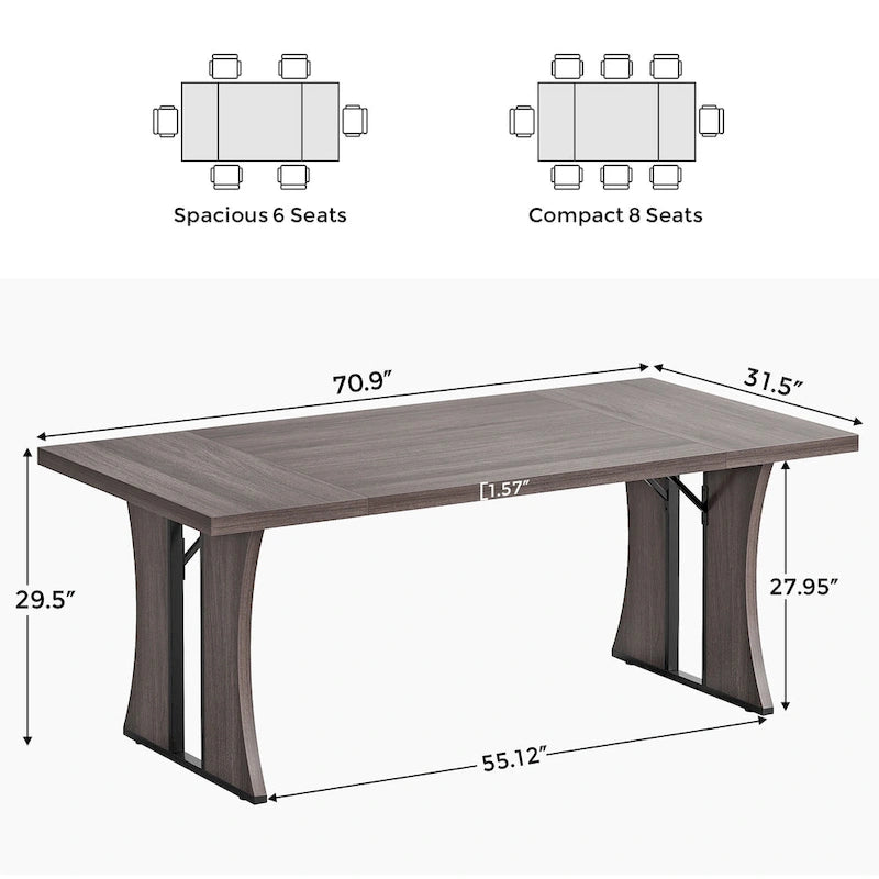 Table à manger rectangulaire de style rustique avec pieds en métal, 180 cm