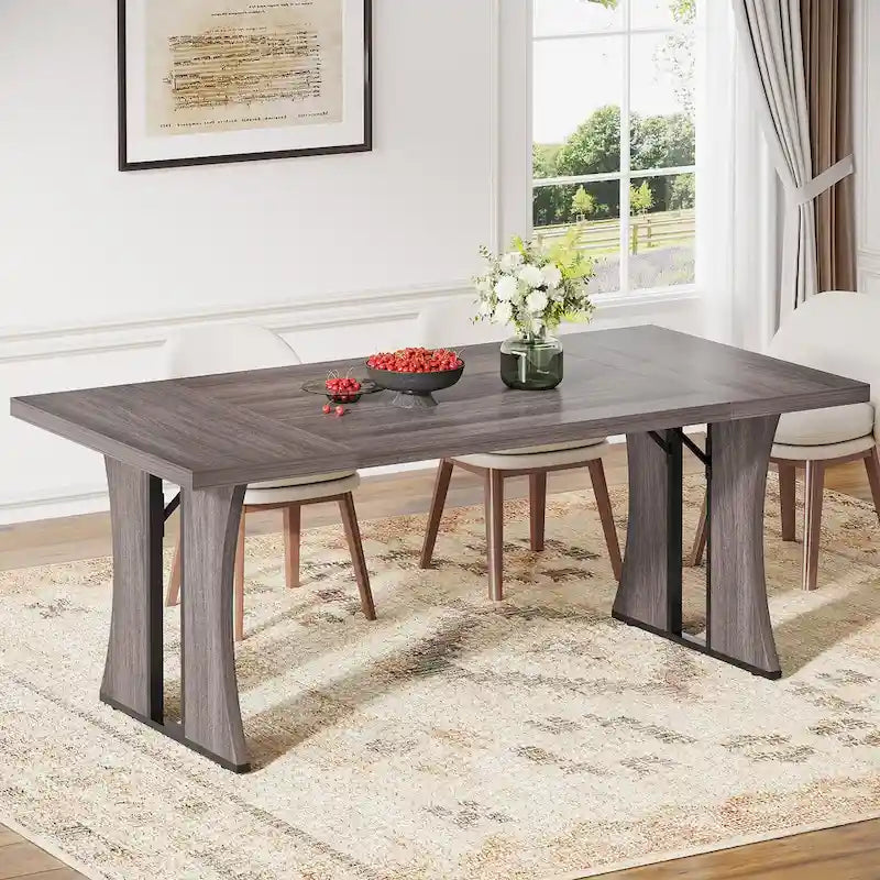 Table à manger rectangulaire de style rustique avec pieds en métal, 180 cm