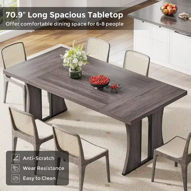 Table à manger rectangulaire de style rustique avec pieds en métal, 180 cm
