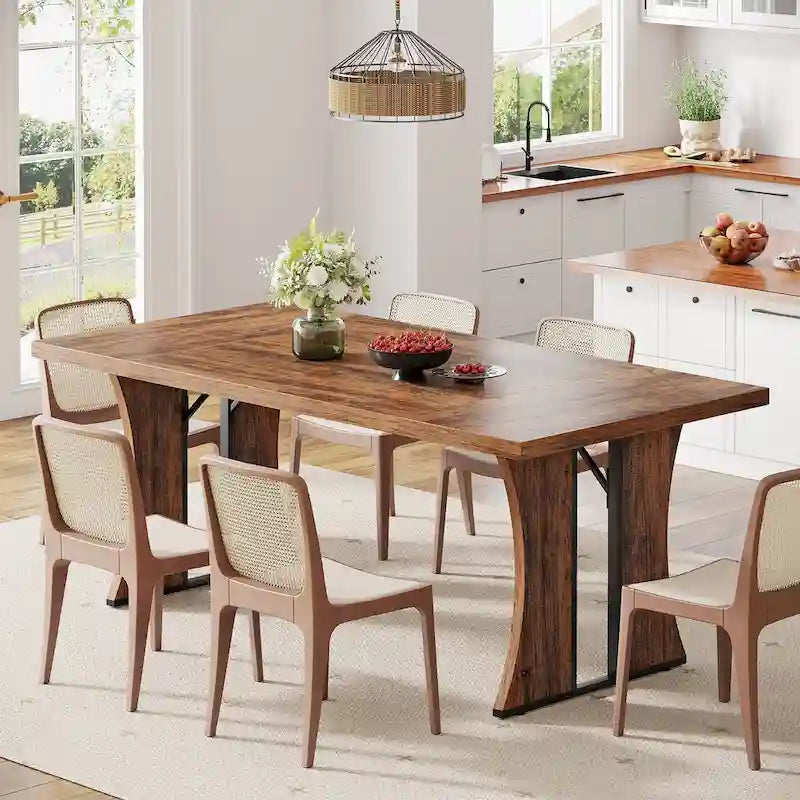Table à manger rectangulaire de style rustique avec pieds en métal, 180 cm
