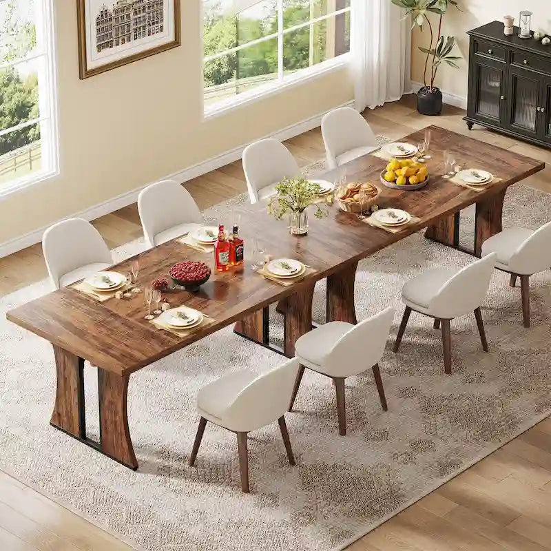 Table à manger rectangulaire de style rustique avec pieds en métal, 180 cm