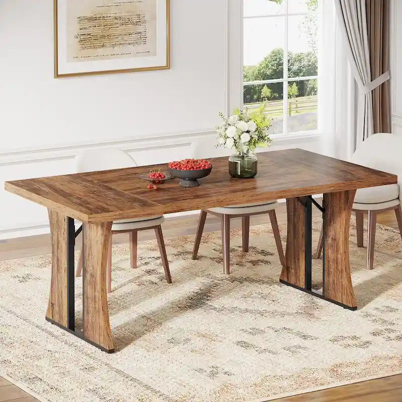 Table à manger rectangulaire de style rustique avec pieds en métal, 180 cm