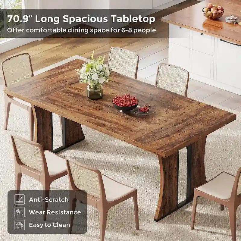 Table à manger rectangulaire de style rustique avec pieds en métal, 180 cm
