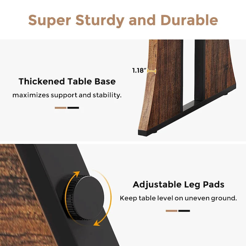 Table à manger rectangulaire de style rustique avec pieds en métal, 180 cm