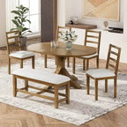 Ensemble de salle à manger 6 pièces de style rustique pour 6 personnes avec table ovale extensible