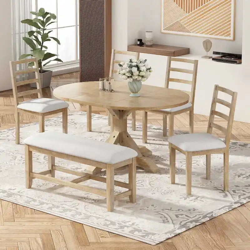 Ensemble de salle à manger 6 pièces de style rustique pour 6 personnes avec table ovale extensible