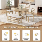 Ensemble de salle à manger 6 pièces de style rustique pour 6 personnes avec table ovale extensible