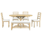 Ensemble de salle à manger 6 pièces de style rustique pour 6 personnes avec table ovale extensible