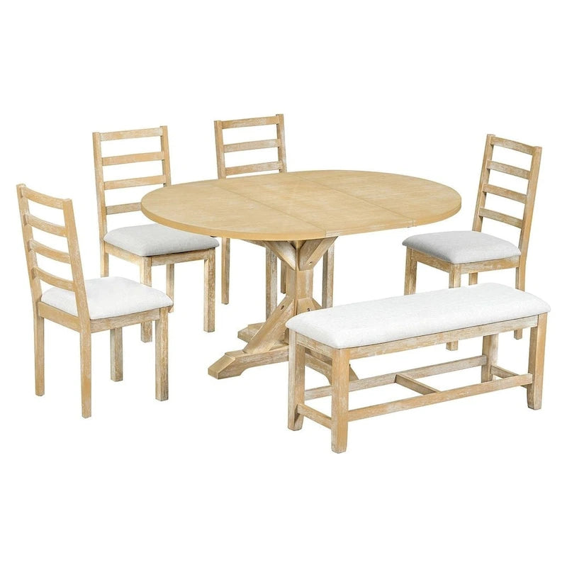 Ensemble de salle à manger 6 pièces de style rustique pour 6 personnes avec table ovale extensible