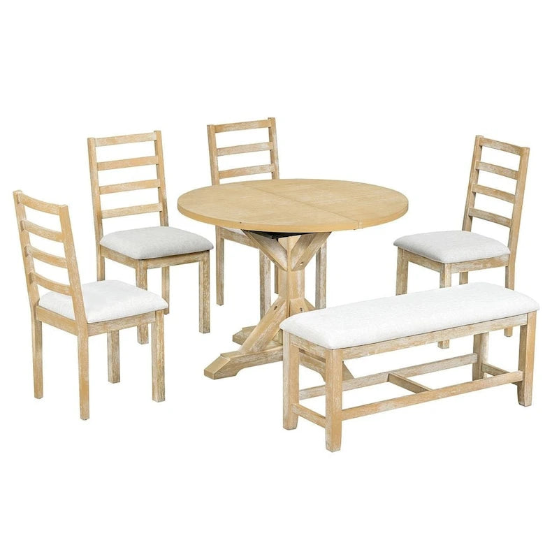 Ensemble de salle à manger 6 pièces de style rustique pour 6 personnes avec table ovale extensible