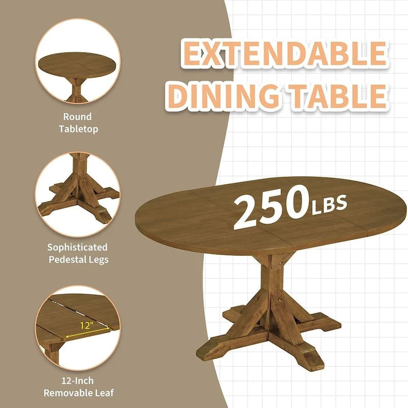 Ensemble de salle à manger 6 pièces de style rustique pour 6 personnes avec table ovale extensible