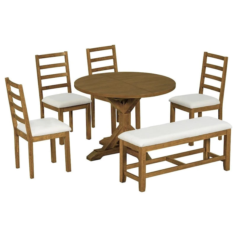 Ensemble de salle à manger 6 pièces de style rustique pour 6 personnes avec table ovale extensible