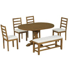 Ensemble de salle à manger 6 pièces de style rustique pour 6 personnes avec table ovale extensible