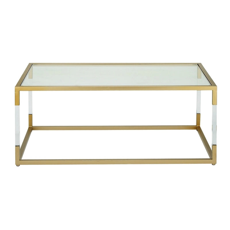 Table basse avec plateau en verre et pieds en acrylique ou cadre en métal argenté